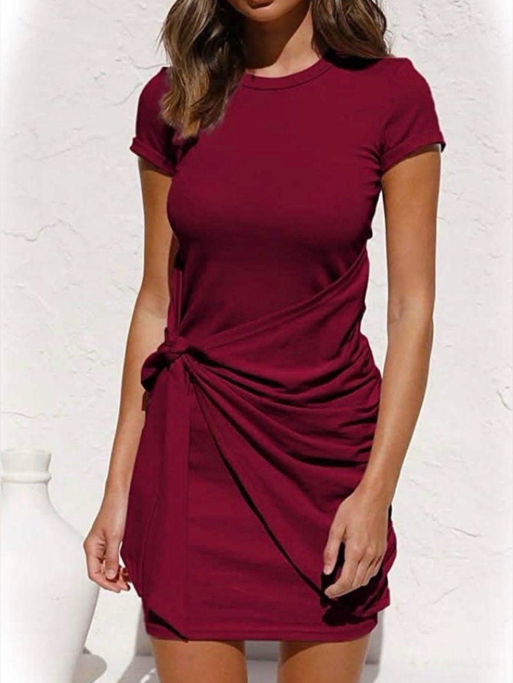 Lillusory Classic Women’s Large Burgundy Side Tie Ruched T-Shirt Dress NWT
